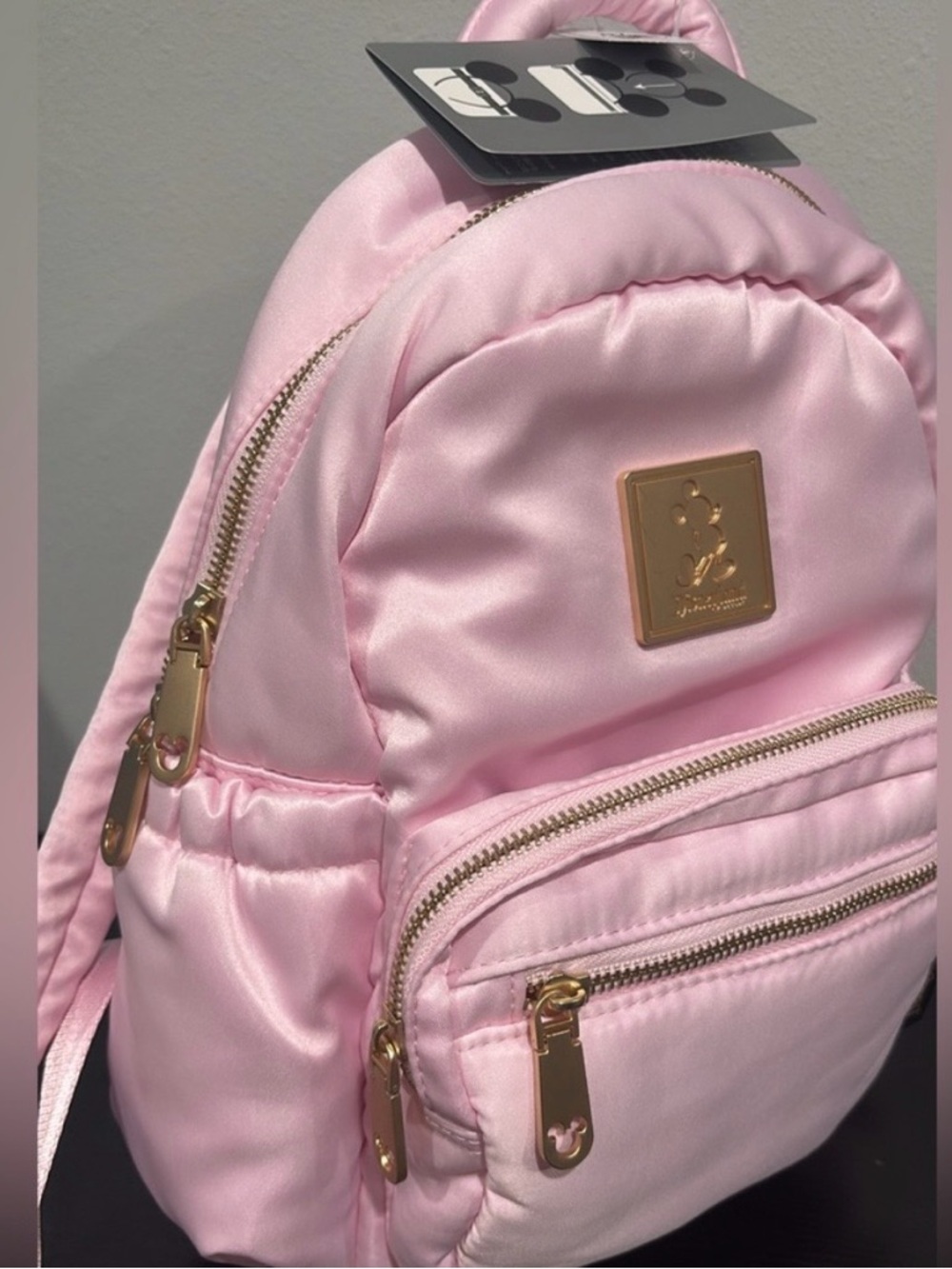 Disney Pink Satin Mini Backpack with Gold Accents